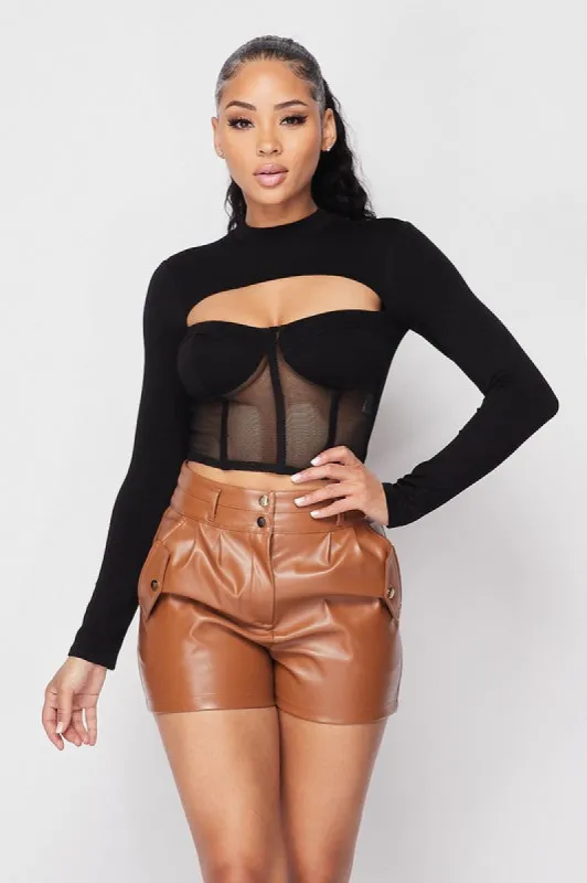 SEXY MESH RIB DETAIL CUTOUT BUSTIER TOP sold by privy