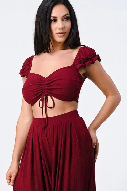 FLIRTY SWEETHEART FRONT SHIRRING CROPPED TOP sold by privy