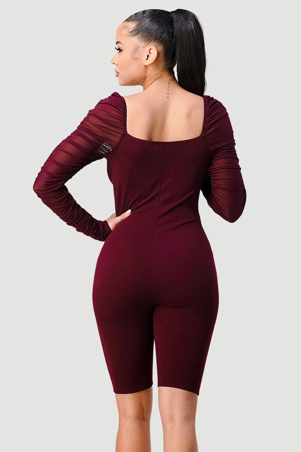 RUCHED SHEER RIB DETAIL SWEETHEART ROMPER sold by privy product image thumbnail 3