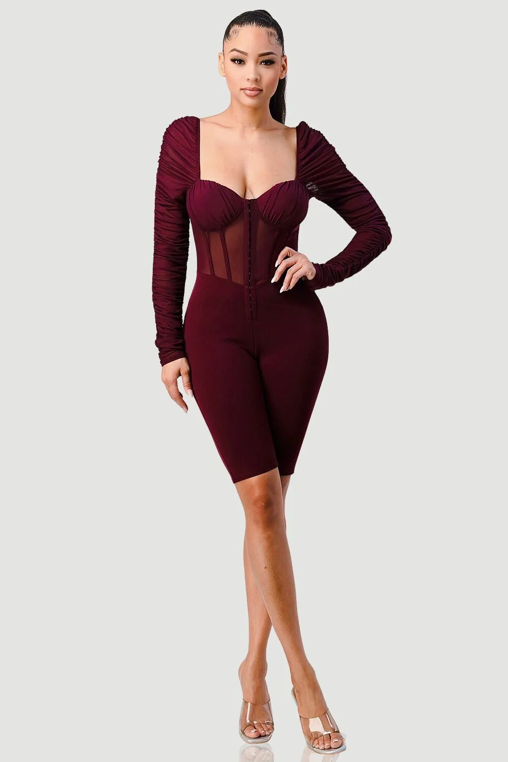 RUCHED SHEER RIB DETAIL SWEETHEART ROMPER sold by privy product image thumbnail 4