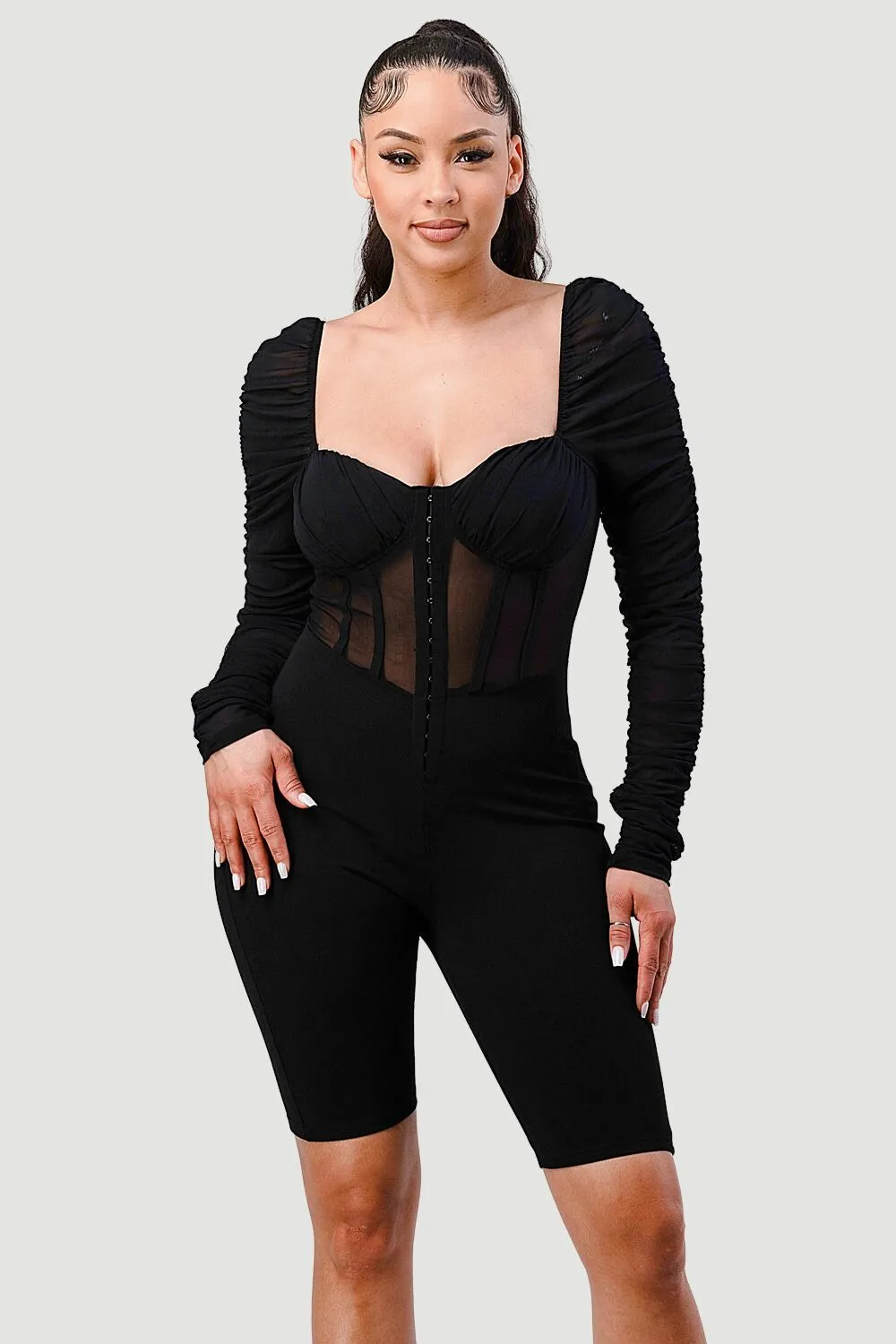 RUCHED SHEER RIB DETAIL SWEETHEART ROMPER sold by privy product image thumbnail 5