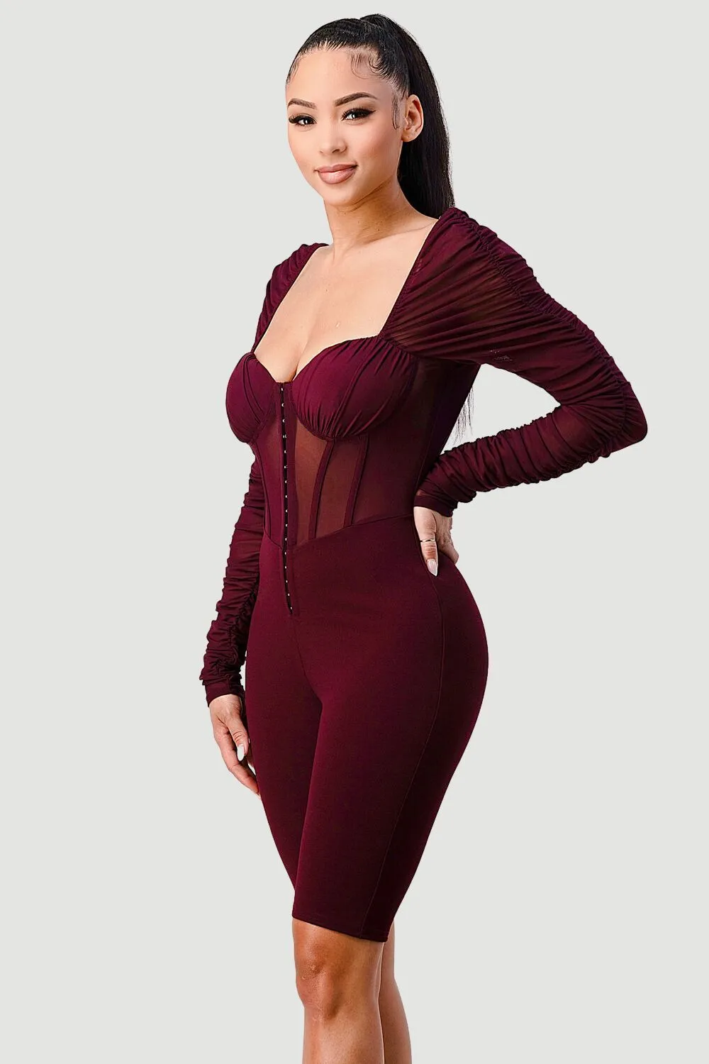 RUCHED SHEER RIB DETAIL SWEETHEART ROMPER sold by privy product image thumbnail 2