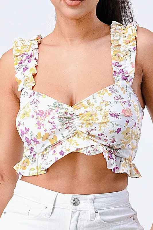 PT41722H-W / FLORAL RUFFLED ARMHOLE SHIRRING CROP CAMI TOP sold by privy product image thumbnail 5