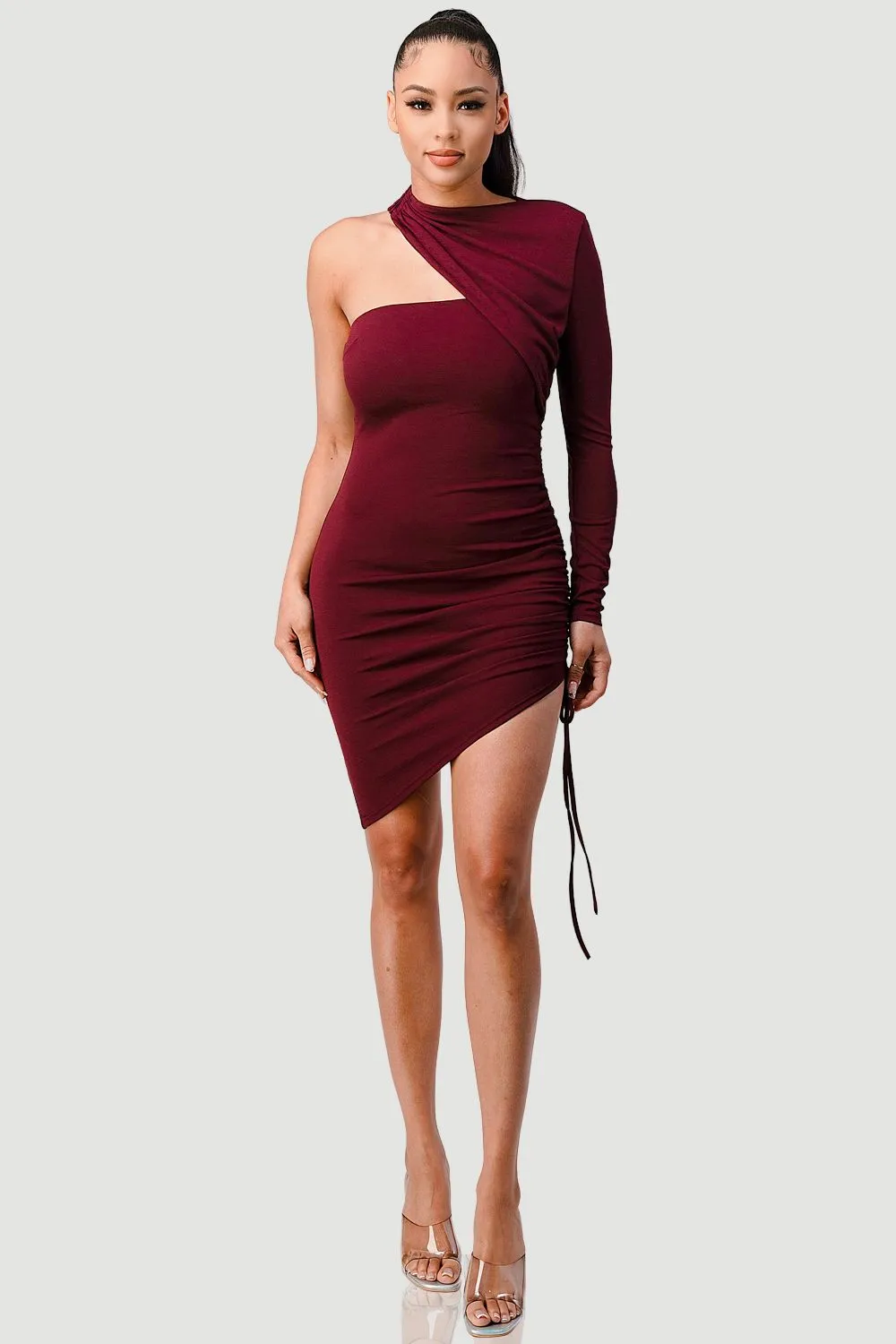 PD71509Z-W / CHIC SOFT KNIT ONE SHOULDER ASYMMETRICAL DRESS sold by privy product image thumbnail 4