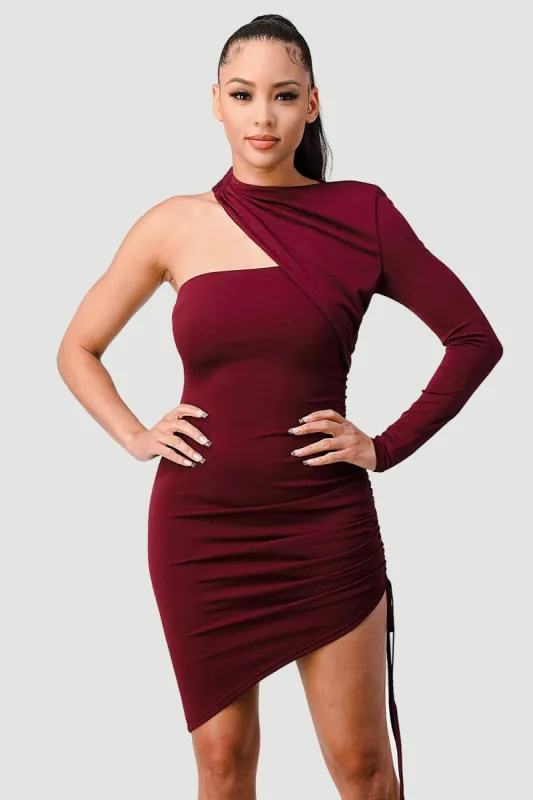 PD71509Z-W / CHIC SOFT KNIT ONE SHOULDER ASYMMETRICAL DRESS sold by privy