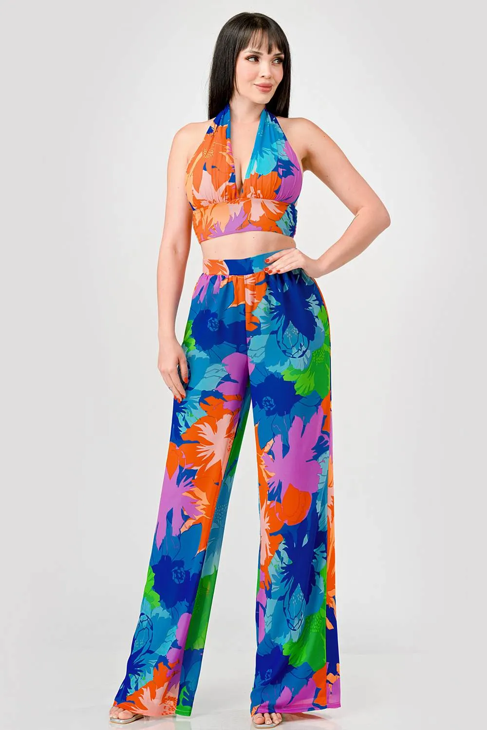 TROPICAL PRINT CHIFFON HALTERNECK TOP & PANTS SET sold by privy product image thumbnail 5