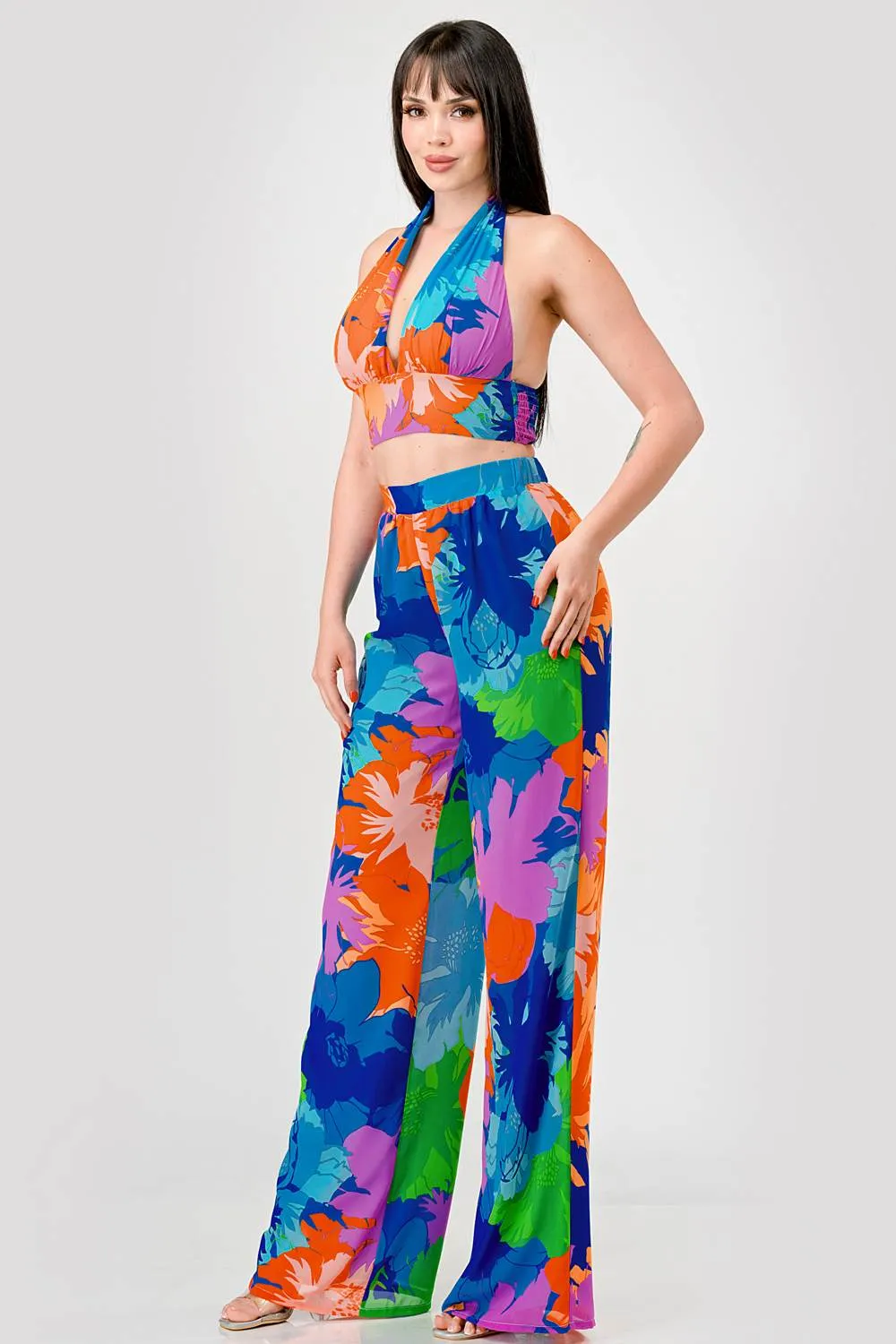 TROPICAL PRINT CHIFFON HALTERNECK TOP & PANTS SET sold by privy product image thumbnail 2