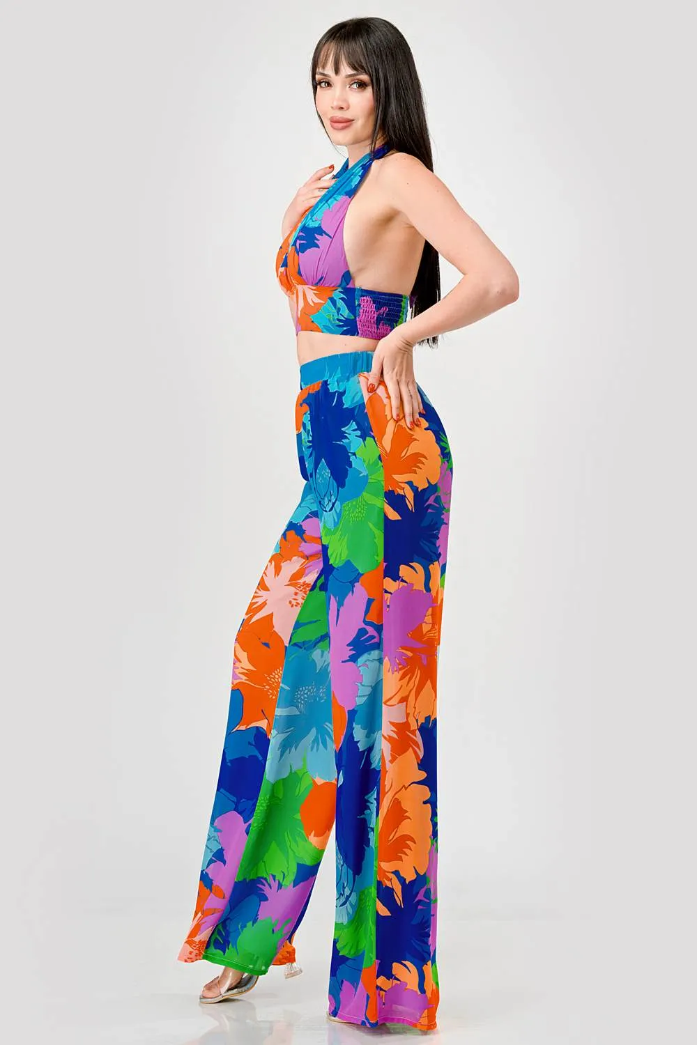 TROPICAL PRINT CHIFFON HALTERNECK TOP & PANTS SET sold by privy product image thumbnail 3