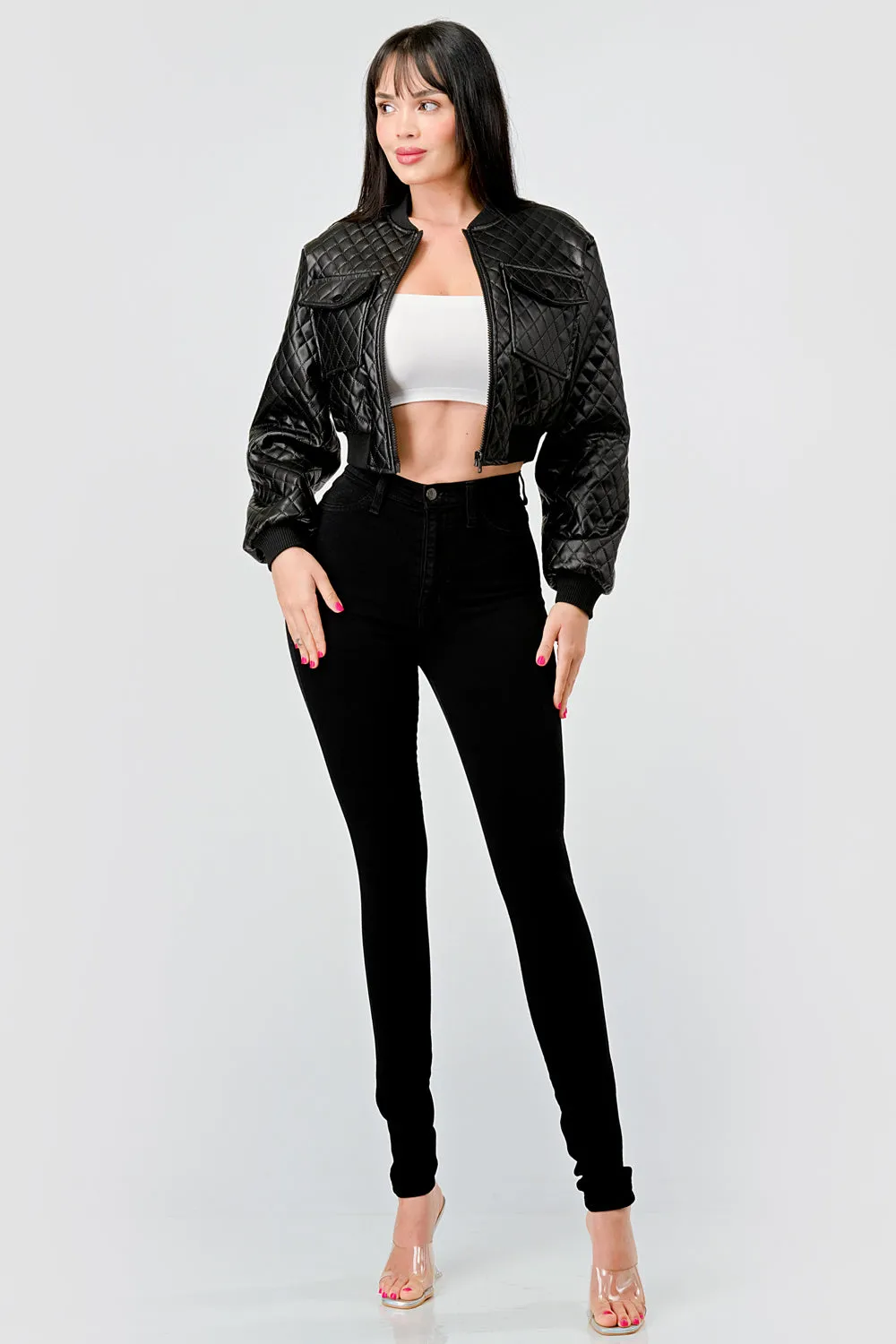 SEXY QUILTED PLEATER CROPPED BOMBER JACKET sold by privy product image thumbnail 4