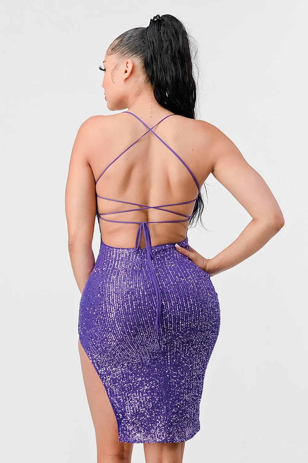SEXY SEQUINS DRAWSTRING LACE UP BACK MINI DRESS sold by privy product image thumbnail 3