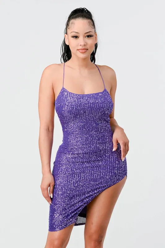 SEXY SEQUINS DRAWSTRING LACE UP BACK MINI DRESS sold by privy