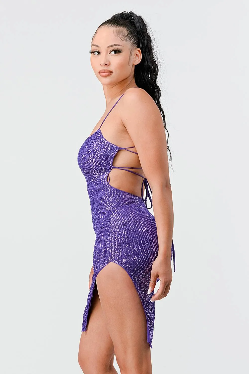 SEXY SEQUINS DRAWSTRING LACE UP BACK MINI DRESS sold by privy product image thumbnail 2