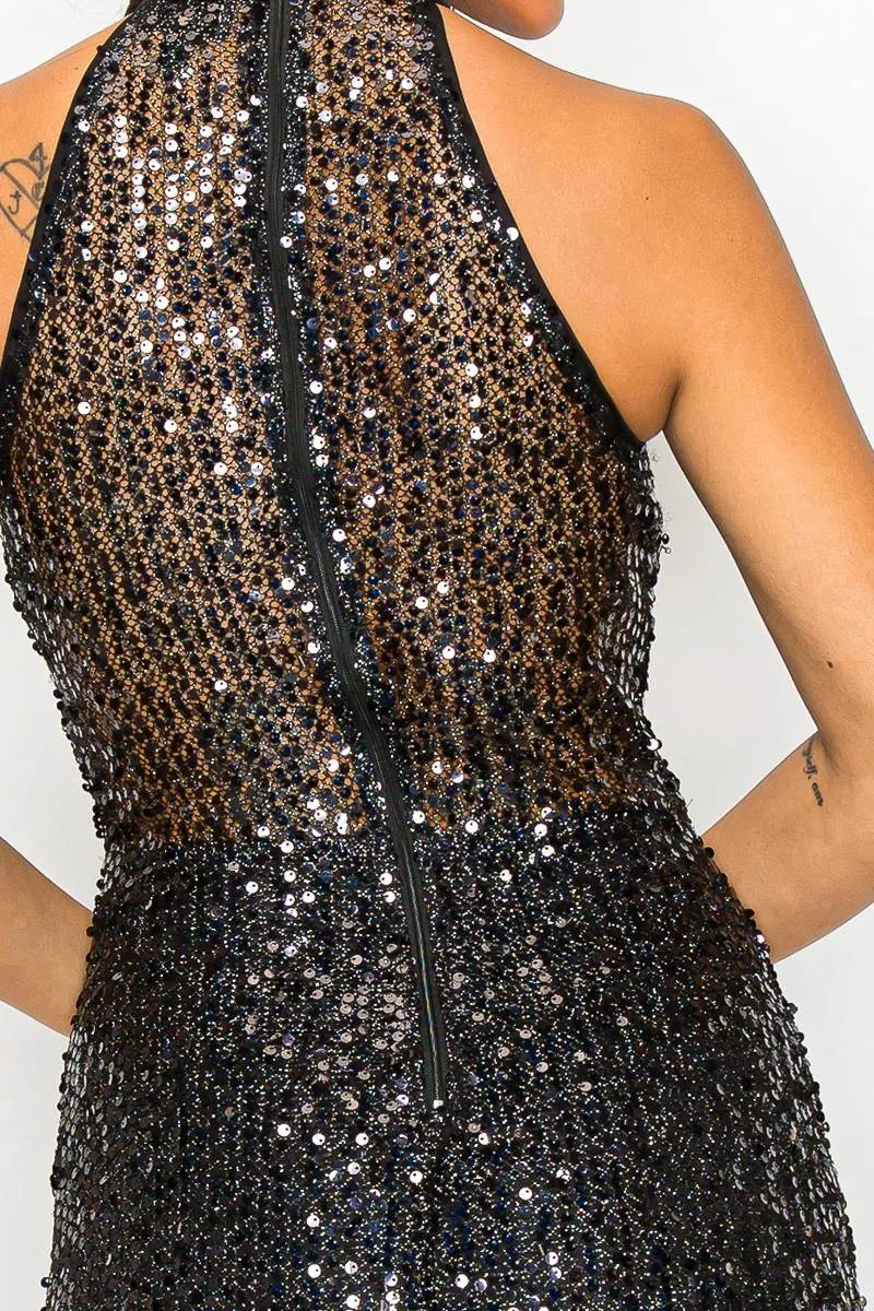 LUXE METALLIC SEQUINS SIDE SLITTED MAXI DRESS sold by privy product image thumbnail 5