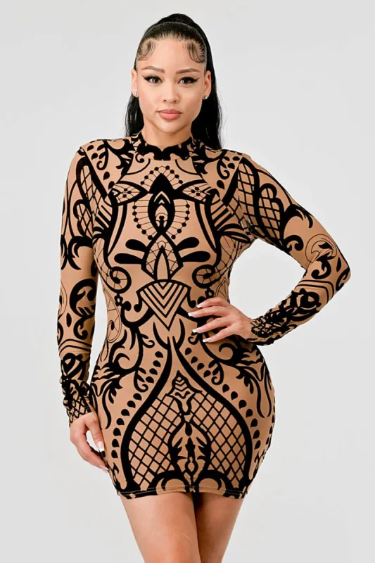 LUXE MESH VELVET FLOCKING OPEN BACK MINI DRESS sold by privy