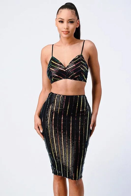 LUXE SEQUIN CAMI TOP AND SKIRT SET sold by privy