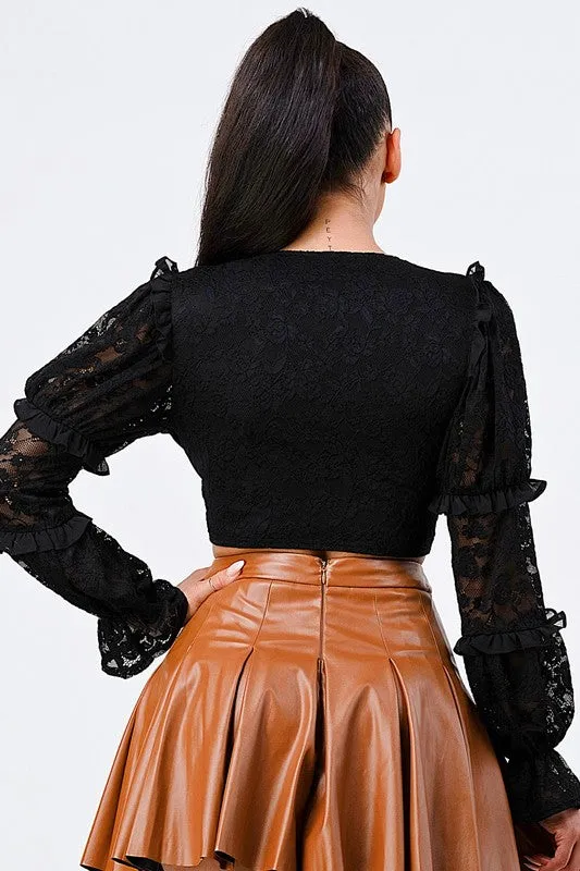 LUX LACE BUBBLE BELL SLEEVES V NECK RIBBON TOP sold by privy product image thumbnail 3