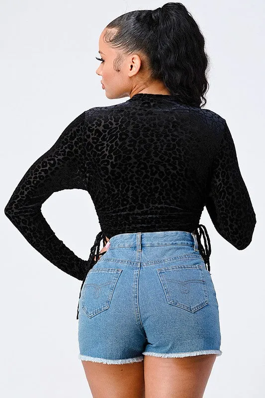 LEOPARD PRINT FLOCKING LONG SLEEVE BODYSUIT sold by privy product image thumbnail 2