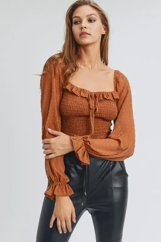 Ruffled Bell Sleeve Smocked Top with Ribbon Detail sold by privy product image thumbnail 5