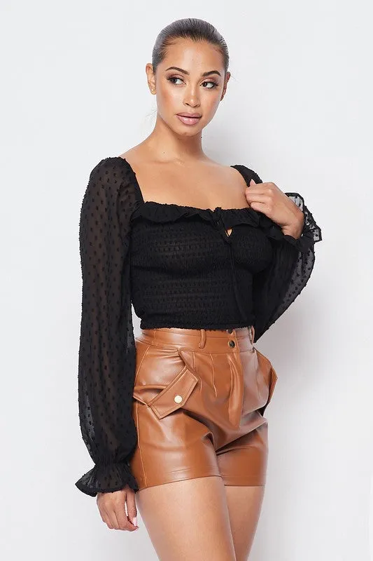 Ruffled Bell Sleeve Smocked Top with Ribbon Detail sold by privy product image thumbnail 2