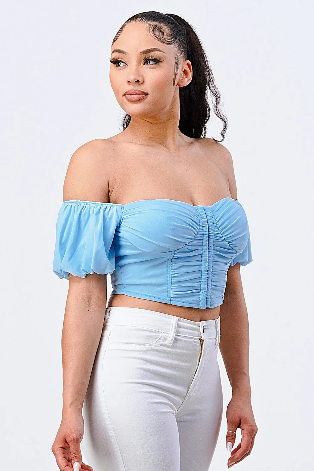 PT40835N-W / FRILLED OFF SHOULDER CORSET CROPPED TOP sold by privy product image thumbnail 2