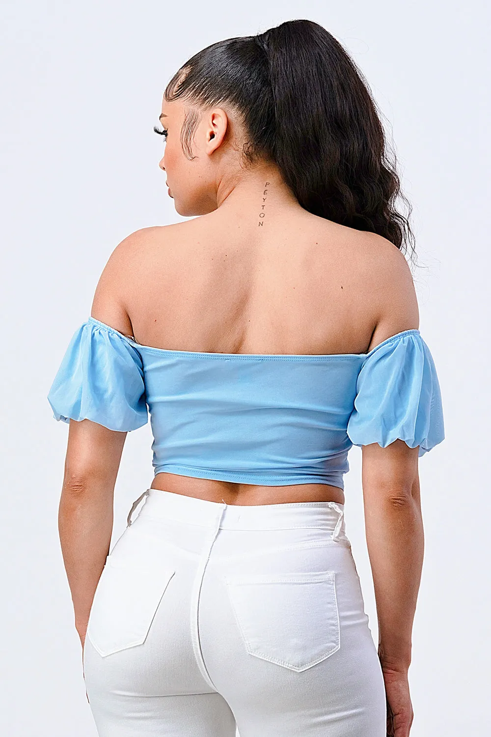 PT40835N-W / FRILLED OFF SHOULDER CORSET CROPPED TOP sold by privy product image thumbnail 3