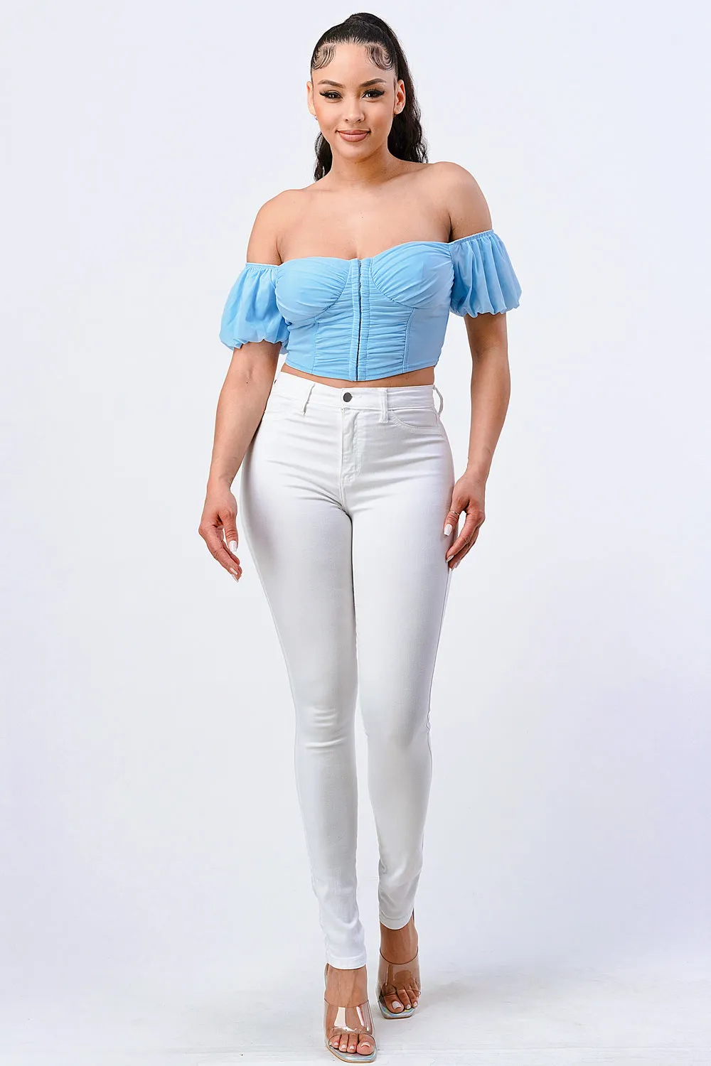 PT40835N-W / FRILLED OFF SHOULDER CORSET CROPPED TOP sold by privy product image thumbnail 4
