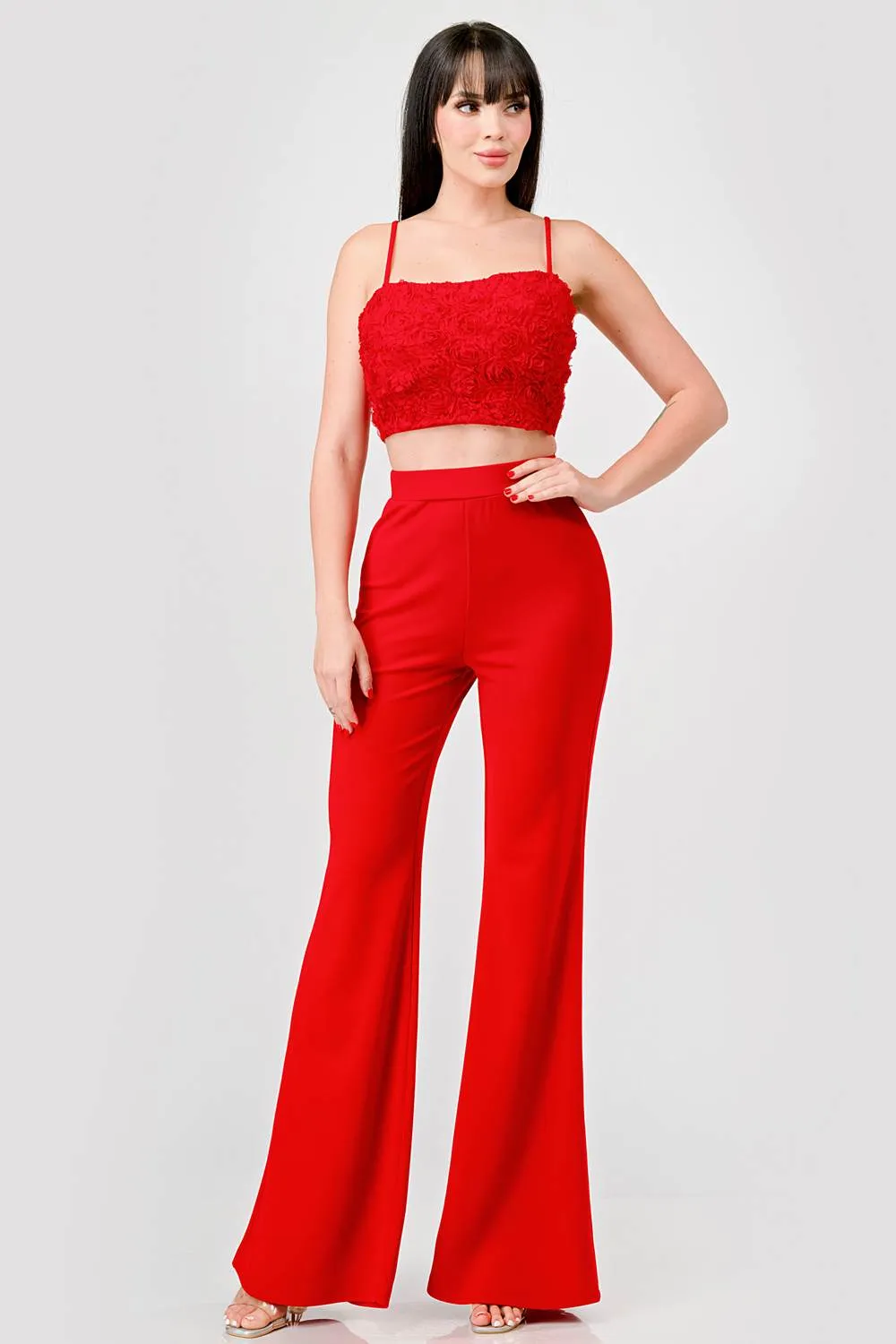 CHIC ROSETTES CROPPED TOP & WIDE LEGS PANTS SET sold by privy product image thumbnail 4