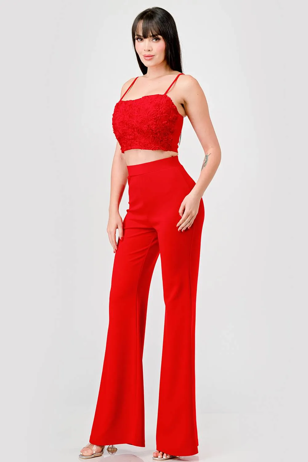 CHIC ROSETTES CROPPED TOP & WIDE LEGS PANTS SET sold by privy product image thumbnail 2