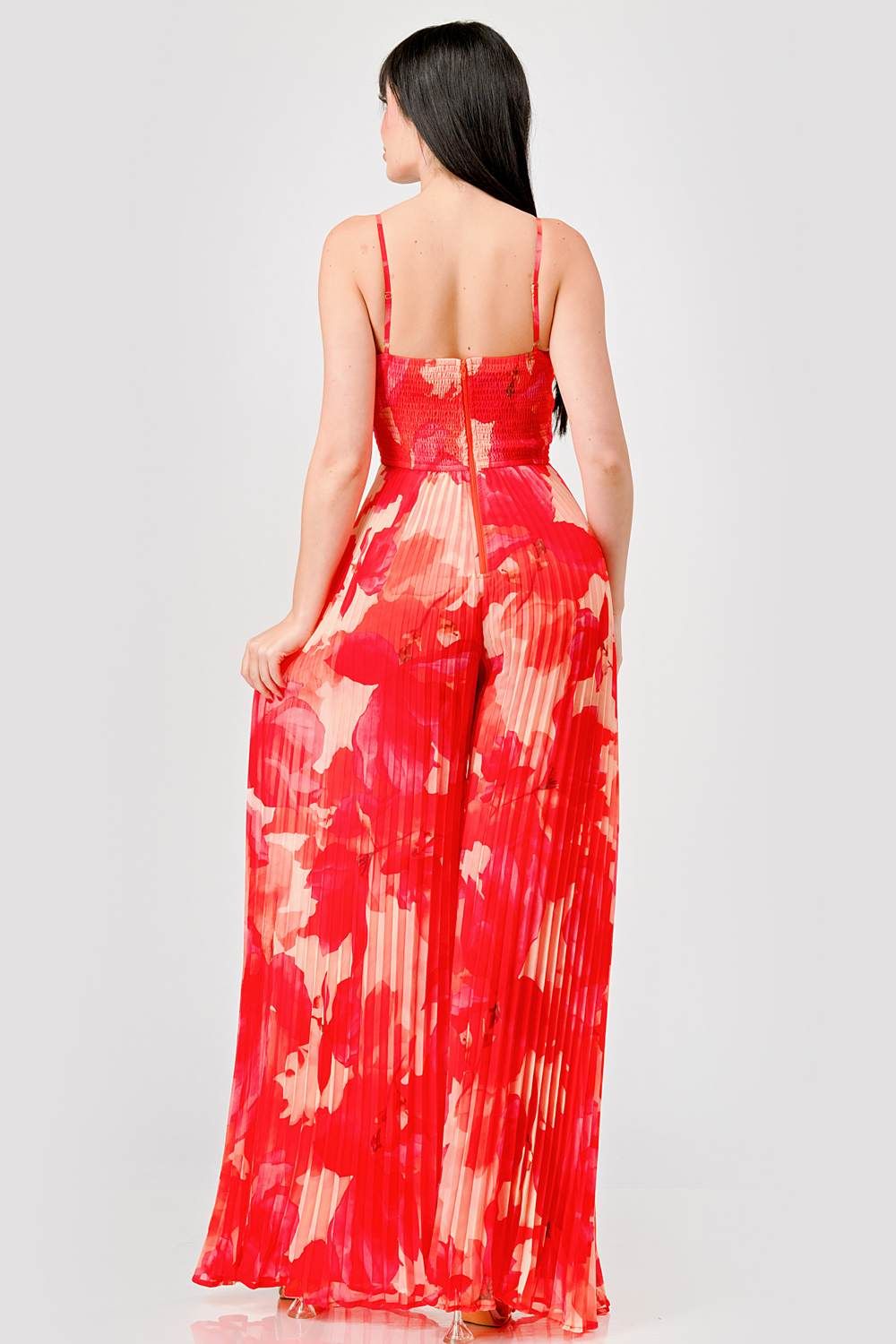 PJ11047S-W / ABSTRACT PLEATED CHIFFON PRINT WIDE LEGS JUMPSUIT sold by privy product image thumbnail 3