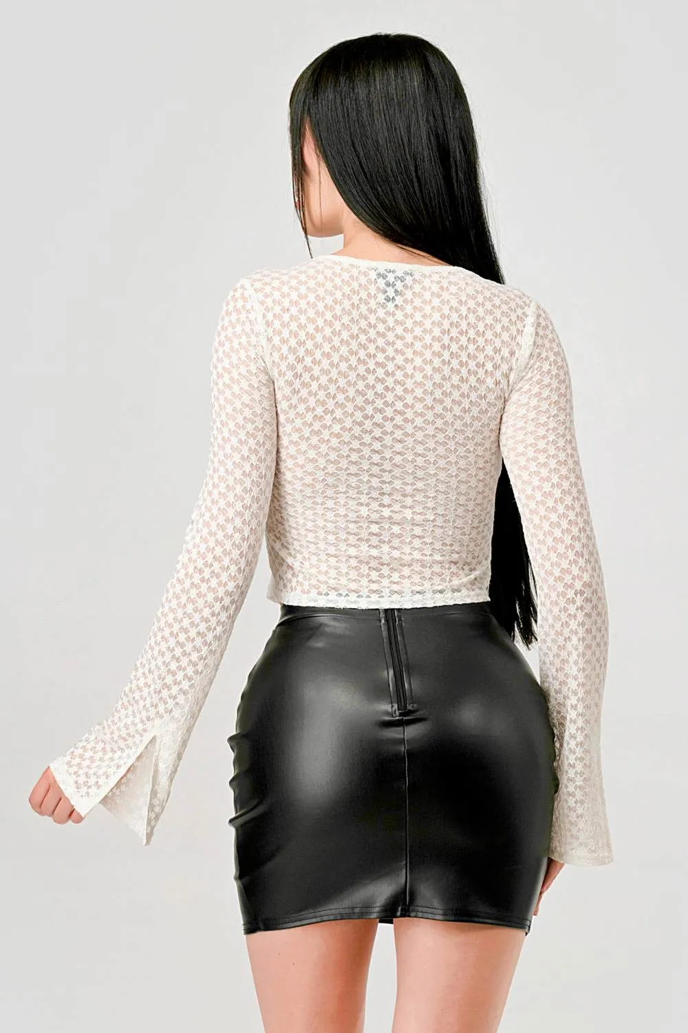 STRETCH LACE FRONT OPENED DRAWSTRING CROPPED TOP sold by privy product image thumbnail 3