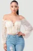 PT40732N-W / LUXE SEE-THROUGH OFF SHOULDER LACE-UP CROPPED TOP sold by privy