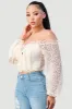 PT40732N-W / LUXE SEE-THROUGH OFF SHOULDER LACE-UP CROPPED TOP sold by privy