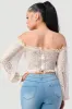 PT40732N-W / LUXE SEE-THROUGH OFF SHOULDER LACE-UP CROPPED TOP sold by privy
