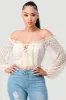 PT40732N-W / LUXE SEE-THROUGH OFF SHOULDER LACE-UP CROPPED TOP sold by privy