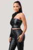 CHIC SEQUINS SLEEVE ONE SHOULDER PU CROP TOP sold by privy