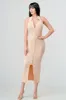 SEXY RIB KNIT BUTTON DOWN HALTER MIDI DRESS sold by privy