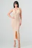 SEXY RIB KNIT BUTTON DOWN HALTER MIDI DRESS sold by privy