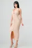 SEXY RIB KNIT BUTTON DOWN HALTER MIDI DRESS sold by privy