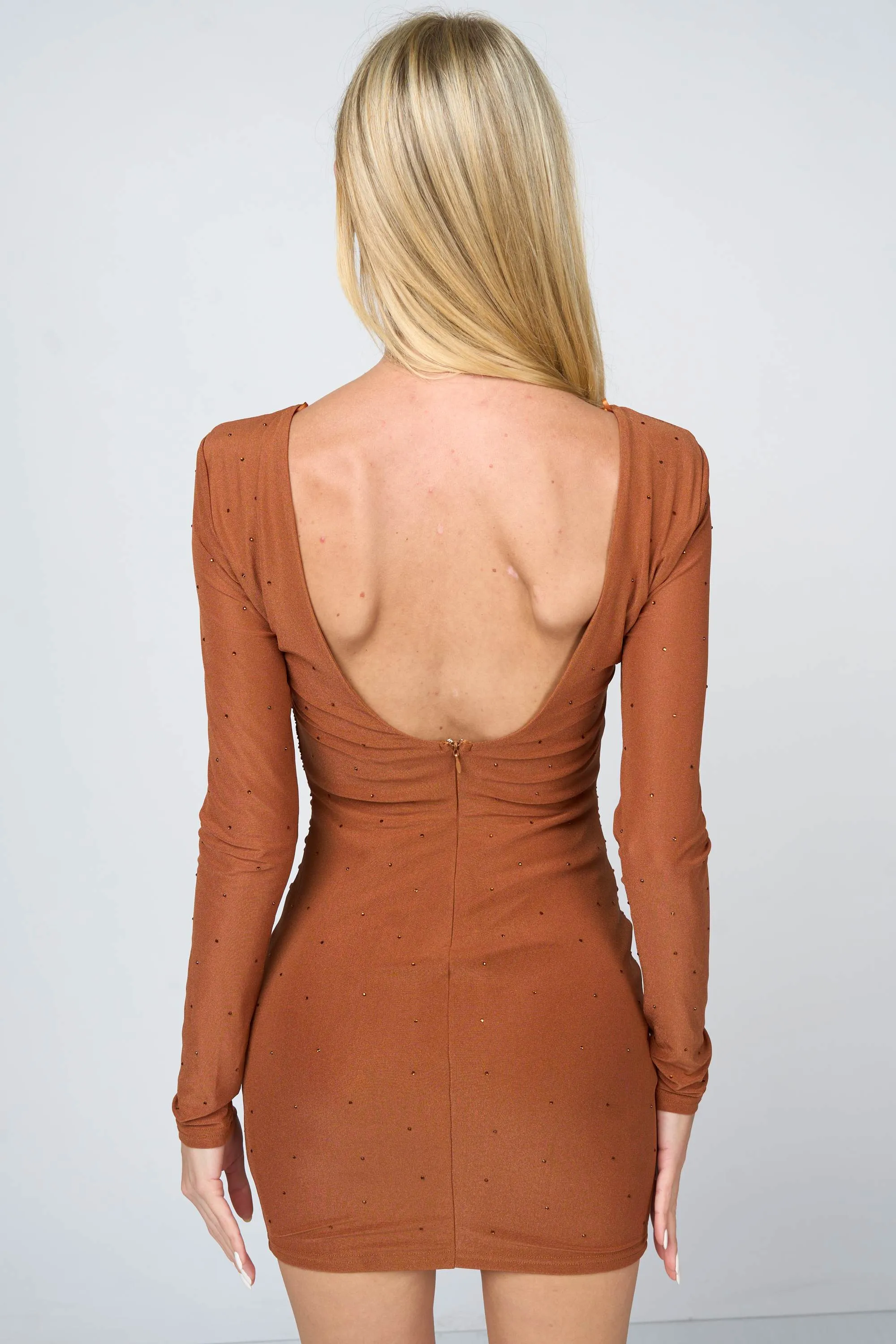 PD77600N / EMBELLISHED HOTFIX ROUND NECK BODYCON MINI DRESS sold by privy product image thumbnail 3