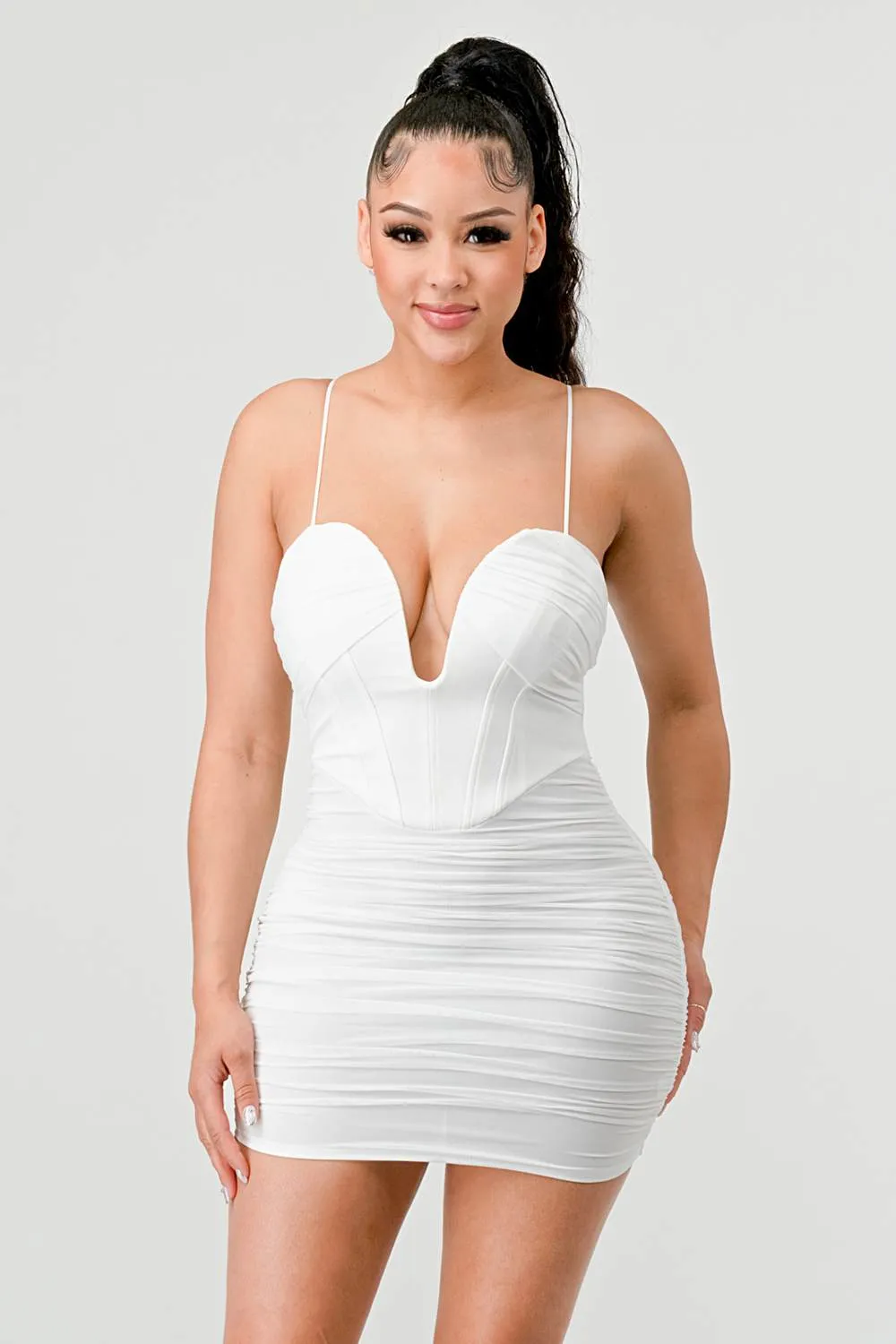 LUXE MESH PLUNGE SWEETHEART CONTRAST MINI DRESS sold by privy