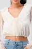 PT41704K-W / POLKA DOT MESH V-NECK RUFFLED BOW CROPPED TOP sold by privy