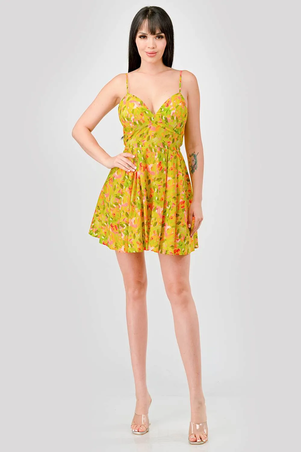 FLORAL LINEN PRINT SKATER BACK BOW TIE MINI DRESS sold by privy product image thumbnail 5