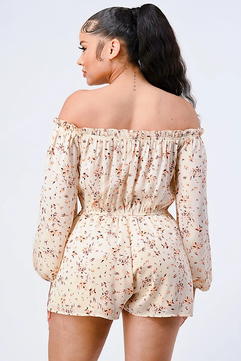 PJ10501E-W / FLORAL OFF SHOULDER SMOCKING ROMPER sold by privy product image thumbnail 3