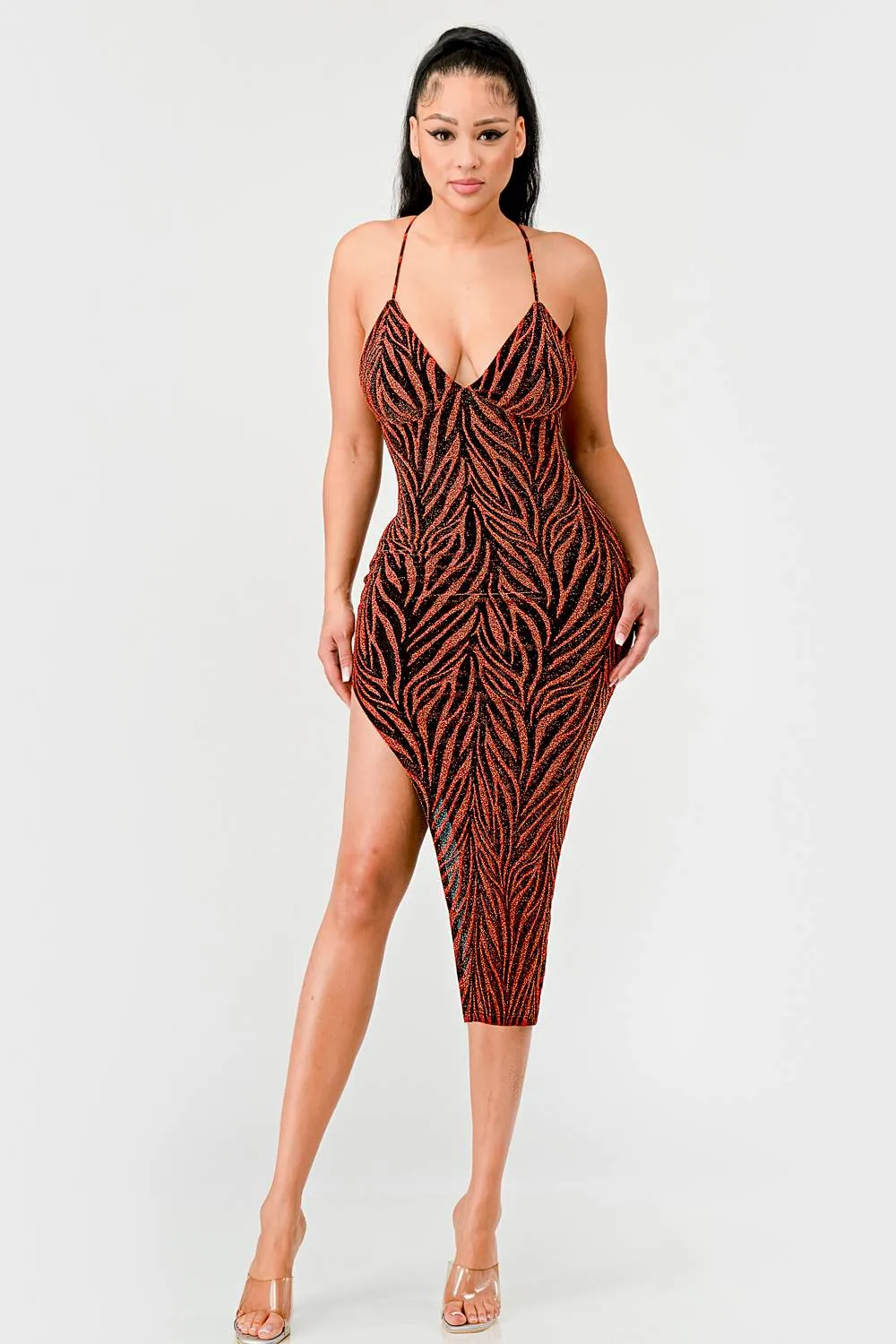 LUXE METALLIC LUREX GLITTER ASYMMETRIC MIDI DRESS sold by privy product image thumbnail 4