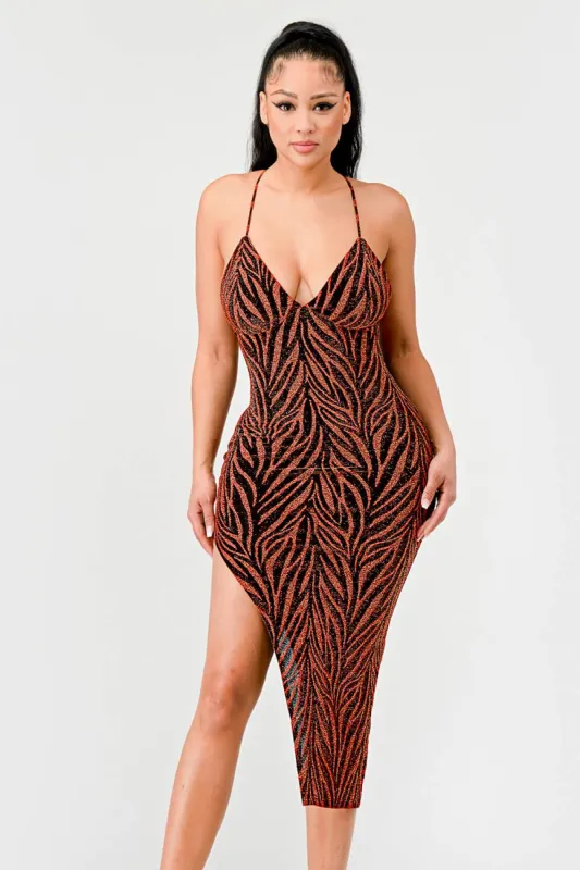 LUXE METALLIC LUREX GLITTER ASYMMETRIC MIDI DRESS sold by privy