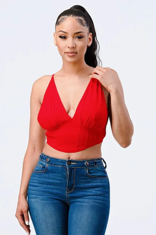 PT41897N / LUXE V NECK CORSET BRALETTE CAMI TOP sold by privy