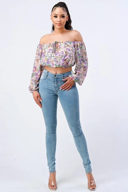 FLORAL OFF SHOULDER KEYHOLE PUFF SLEEVES TOP sold by privy product image thumbnail 5