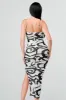 ABSTRACT PRINT MESH SIDE SLIT BODYCON MIDI DRESS sold by privy