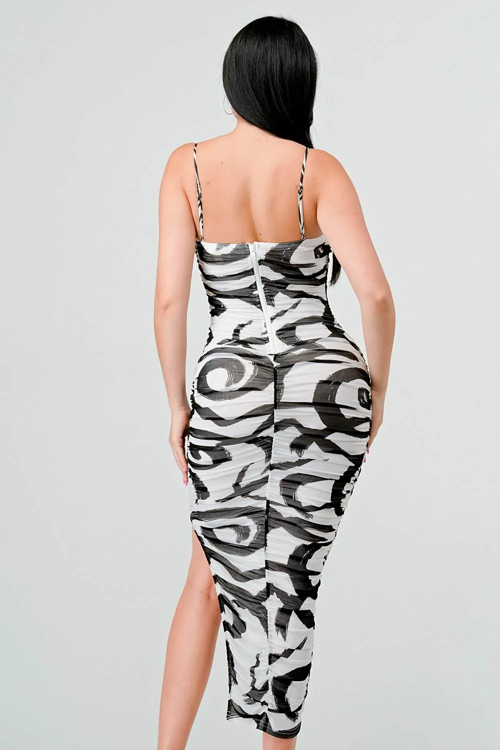 ABSTRACT PRINT MESH SIDE SLIT BODYCON MIDI DRESS sold by privy product image thumbnail 3