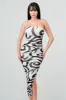 ABSTRACT PRINT MESH SIDE SLIT BODYCON MIDI DRESS sold by privy